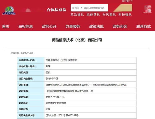 因提供含危害国家统一的互联网文化产品,优酷被罚一万元